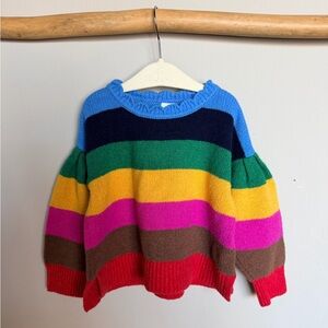 Baby GAP Rainbow Stripe Sweater Ruffle Neck Puff Sleeve Toddler 2Y